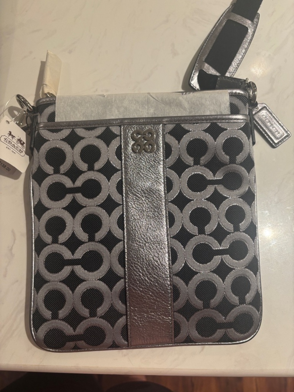 NWT Coach Silver and Black Crossbody Bag - Picture 3 of 7